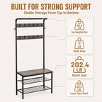 Simple Deluxe 4-in-1 Hall Tree with Bench and Shoe Storage, Entryway Coat Rack with 10 Hooks, Freestanding Mudroom Organizer with 2-Tier Shoe Rack for Entryway Bedroom Foyer, Grey - Image 3
