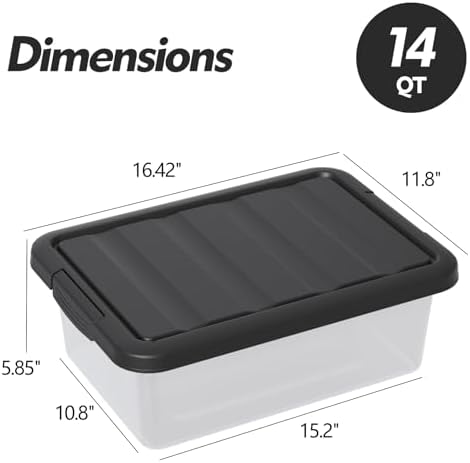 14 L Clear Storage Box with Black Lid, Medium-14 Quart, 2 Packs - Image 2
