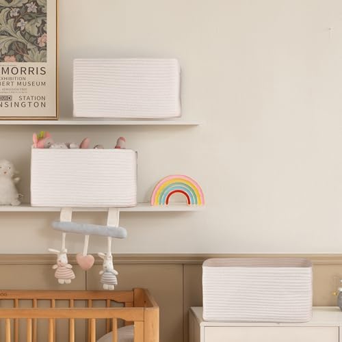 4 Pack Storage Baskets for Organizing, Woven Baskets for Shelves - Perfect for Toys, Books, Towels, and Clothes, Durable Gift Basket Bins Toy Storage, 15.7''Lx11.8''Wx7.8''H, White - Image 5