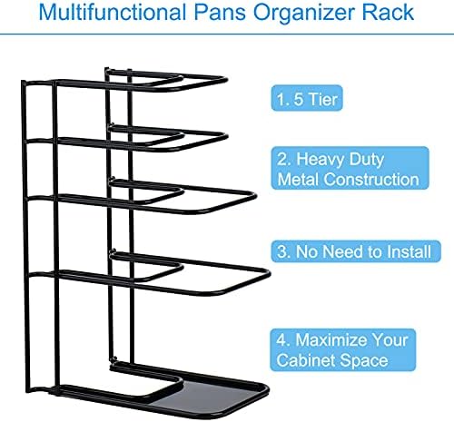 Toplife Heavy Duty Pan Organizer,5 Tier Storage Rack for Cast Iron Skillets - Image 3