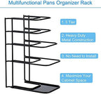 Toplife Heavy Duty Pan Organizer,5 Tier Storage Rack for Cast Iron Skillets - Image 3