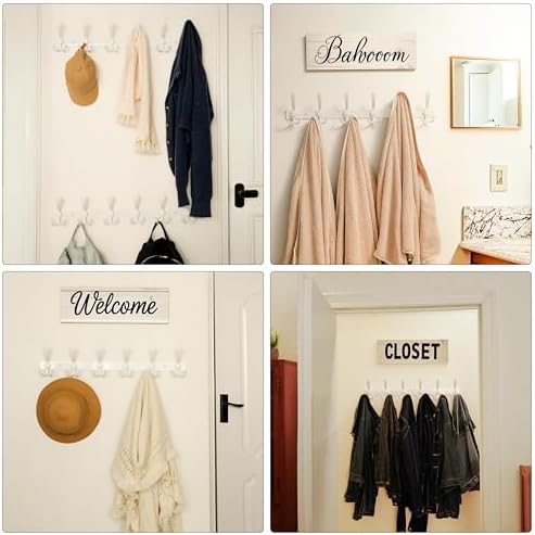 Dseap Coat Rack Wall Mount 24 Inch, Heavy Duty 12-Gauge Base vs Flimsy 1mm, Double-Thick Solid Anti-Snap Hooks, Stainless Steel 6-Hook Hanger for Clothes Hat Closet Entryway, White, Pack of 2 - Image 6