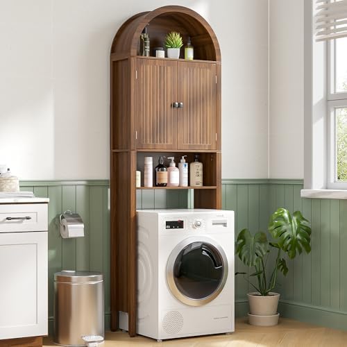 Arched Over The Toilet Storage Cabinet with Fluted Doors, Bathroom Shelf - Image 4