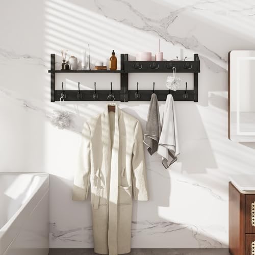 YMYNY 31.5" Coat and Key Rack Wall Mount with Shelf, Black, HWS007B-2 - Image 6