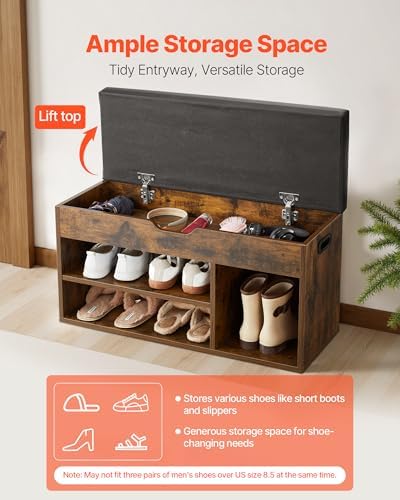VEVOR Shoe Storage Bench with Padded Cushion, Entryway Bench with Hidden Storage, Holds up to 300 lbs, 31.7 x 12.0 x 17.5 Inches, for Entryway, Hallway, Living Room, Bedroom - Image 3