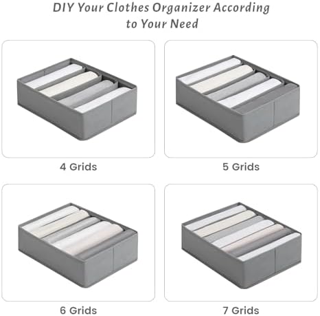 4 Packs Adjustable T-shirt Drawer Organizers for Clothing with 6 Adjustable Dividers, 7 Grids Wardrobe Storage Box, DIY Clothes Organizer for Folded Clothes, T-shirt, Legging - Image 3