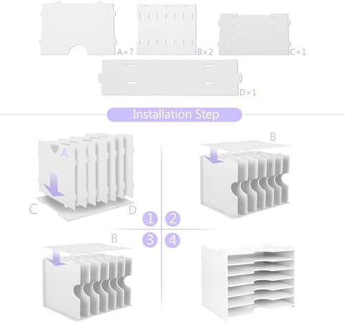 Paper Organizer Storage for Desk, 7 Tier Wide Construction File Organizer Paper Sorter, Desktop Document Storage Holder for Home Office School, White - Image 7