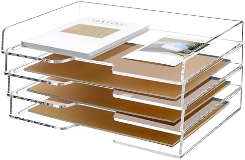 SANRUI 4 Tier Acrylic Paper Letter Tray Desk Stackable Organizer Trays，Clear Enlarged A4 Stackable File Document Tray， Workspace Office Supplies Organizers and Accessories Sorter，13.82inx9.29inx6.7in by SANRUI