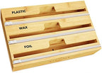 SpaceAid WrapNeat 3 in 1 Wrap Organizer with Cutter and Labels, Plastic Wrap, Aluminum Foil and Wax Bamboo Dispenser for Kitchen Storage Organization Holder for 12" Roll (Natural, 3-Slot) by SpaceAid