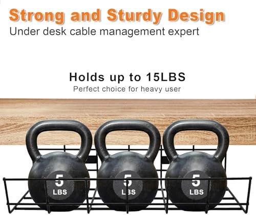 Under Desk Cable Management- 6 Pack Cord Organizer. Metal Wire Cable Management Tray for Office, Studio and Home. Super Sturdy Under Table Cable Managements - Black Cable Organizer - Image 4
