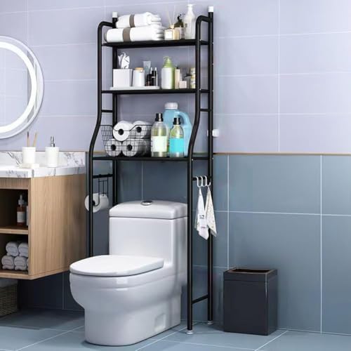3-Tier Over the Toilet Storage, Metal Bathroom Shelve, Over Toilet Bathroom Organizer, Space Saver Bathrooms Shelve for Restroom Laundry Balcony, Black - Image 3