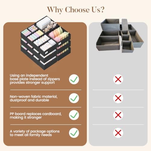 Drawer Organizer Storage for Clothes, Socks, 21 Pack, Black - Image 6