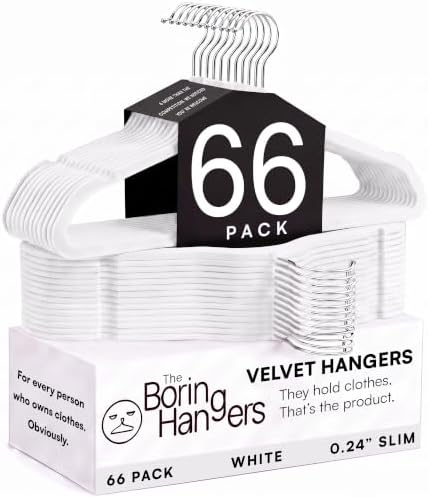 66 Pack White Velvet Hangers Non Slip, Felt Hangers by TheBoringHangers