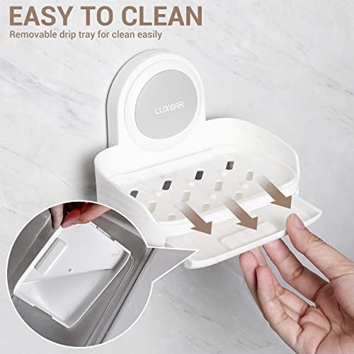 LUXEAR 4 Pack Shower Caddy Set - Suction Cup Shower Shelf+Soap Dish+Hooks - 1 Sec Installation NO-Drill Removable Powerful Waterproof Organizer for Bathroom/Kitchen/RV 22LBS Capacity Removable - Image 6
