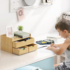Bamboo Desk Organizer with Drawers, Desktop Storage Box for Office Supplies - Image 4