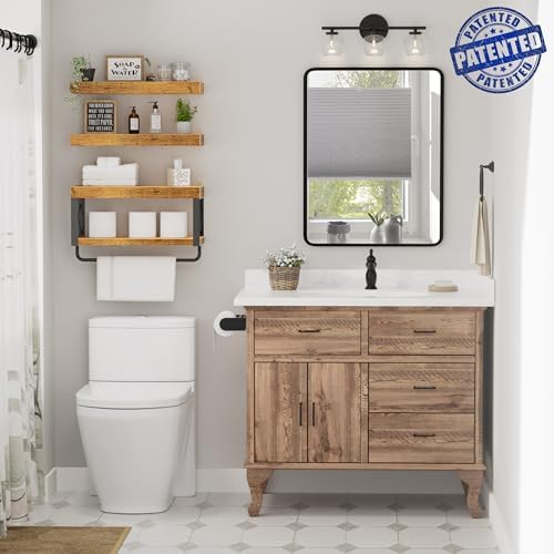 QEEIG Bathroom Shelves Over Toilet (Brown, Set of 3, 15.7") - Image 2