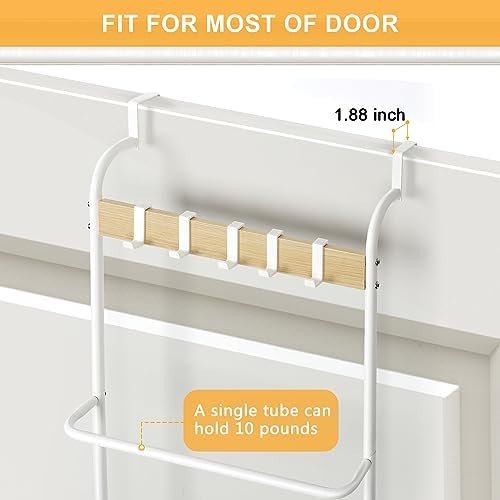 BTY Over The Door Towel Rack 5 Tier Towel Door Hanger for Bathroom Over The Door Towel Bar Hanger with Hooks Back of Door Towel Rod Organizer for Clothes Hand Towels (White) - Image 4