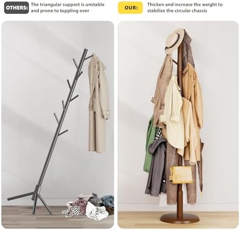 Taitiy Solid Wooden Coat Rack Stand Freestanding Hall Tree with 10 Hooks - Image 5