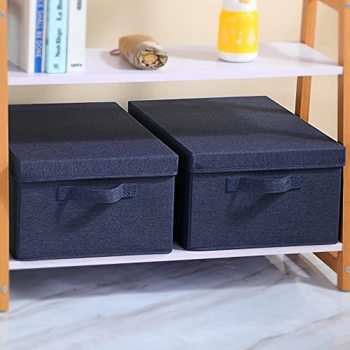 HOONEX Foldable Storage Bins with Lids, Pack of 2, Storage Boxes with 2 Carrying Handles and Heavy Cardboard, 16.5" L x 11.8" W x 7.5" H for Shoes, Clothes, Blue - Image 4