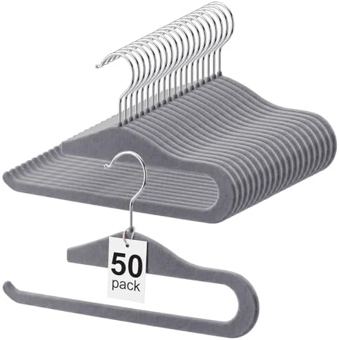 Novabright 50 Pack Velvet Pants Hangers, Slim Open Ended Design, Gray by Unknown