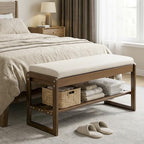 Shoe Rack Bench with Cushion, 2-Tier Entryway Bench with Storage for Front Entrance, Hallway Living Room Bedroom (Walnut, 31.5") - Image 6