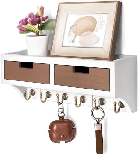 Rebee Vision Key Holder Wall Mount for Home Decor, White & Retro Brown by REBEEVISION