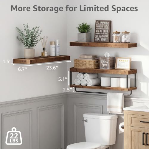 QEEIG Long Bathroom Floating Shelves Over Toilet (Brown, Set of 3, 23.6") - Image 3