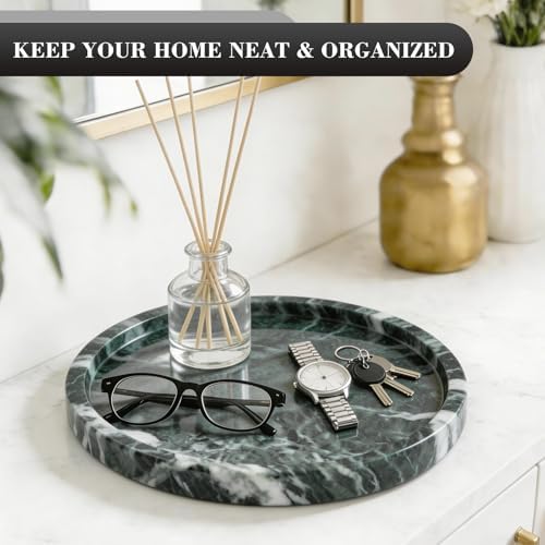 Natural Round Marble Tray - 7.8" Marble Vanity Tray for Dresser, Bathroom, Decorative Jewelry Dish for Perfumes Rings Earrings Necklaces, Stone Tray for Home Décor, Green - Image 6