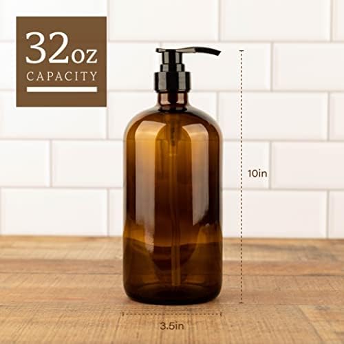 32 Ounce Glass Shampoo and Conditioner Dispenser Bottle with Pump, Shower - 1 Liter Body Wash Dispenser for Shower & Laundry Detergent Dispenser- by Kitchentoolz - Set of 2 - Image 2