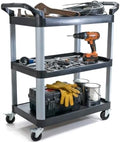 Commercial Heavy-Duty Utility Service Cart | 3 Shelf | | 450 Lbs Max Capacity | Rolling Utility Cart W 33" x H 37" x D 16" Black by FaragJanitorial