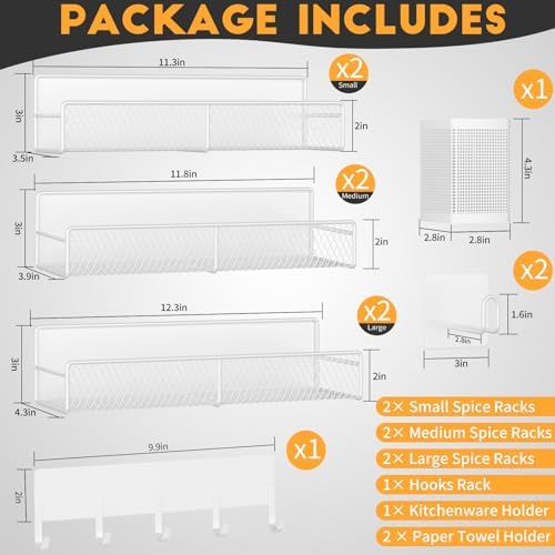 Magnetic Spice Rack for Refrigerator, 10 Pack Metal Magnetic Shelf, Moveable Spice Organizer with Hook Rack, Paper Towel Holder, Kitchenware Holder, Strong Magnetic Storage Fridge Organizer White - Image 2