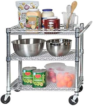 Seville Classics UltraDurable NSF Commercial Heavy Duty Metal Rolling Utility Cart, Handle Bar for Restaurant, Garage, Warehouse, Kitchen, Office, Deep Top Basket (34.8"W x 18.25"D) - Image 2