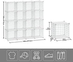 HUBSON Wire Cube Storage Organizer, Book/Toy/Craft/Potted Plants and Pet Closet Organizers, 16-Cube Freely Combinable Metal Grid Storage Shelves, White Plus Iron - Image 3