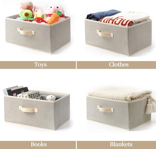 Storage Baskets, 15.7-Inch Woven Fabric Bins, Storage Cubes with Reinforced Handles, Organizer Bins for Closet Shelves, Foldable, for Toys, Clothes, Natural Beige (4PCS/Beige-15.7*11*7.8inch) - Image 4