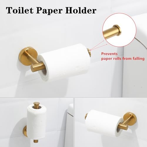 Brushed Gold Bathroom Hardware Accessories Set 5 Piece, Stainless Steel Bath Towel Bar Set 24 Inch,Toilet Paper Holder,Towel Ring Holder,Towel Rack Set,Gold Bathroom Accessories Kit - Image 5