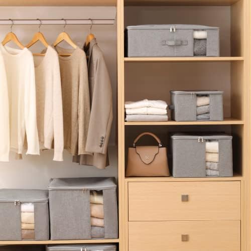 Under Bed Storage with Clear window/ 600D Sturdy Fabric, Underbed Storage Containers Bags for Clothes, Clothing, Blanket, Comforters (L（27.6x16.5x7in） for under bed storage, Light grey) - Image 3