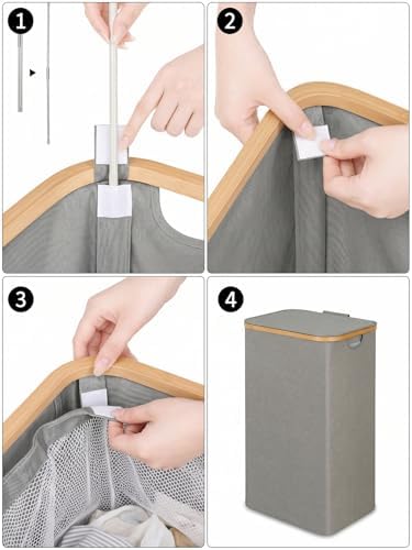 iEGrow Laundry Hamper with Lid, 110L Large Laundry Hamper with Handle and Lid, Collapsible Clothes Basket Organizer with Removable Inner Bag for Clothes Toys Towels - Grey - Image 3