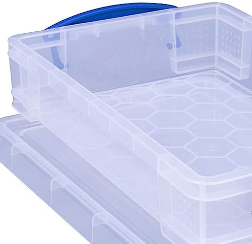 Really Useful Box 4 Liter Plastic Stackable Storage Container w/Snap Lid & Built-In Clip Lock Handles for Home & Office Organization, Clear (2 Pack) - Image 5