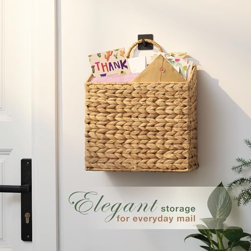 Set of 2 Wicker Hanging Basket for Organizing, Front Door, Mail, Flowers - Woven Wall Baskets for Storage - Image 2
