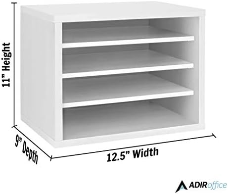 AdirOffice Shelf Desk Organizer, Wood 4-Tiered Stackable Shelves File Mail Organizer Paper Storage, Letter, Document Folder Holder for Office, Home, Classroom and More (White) - Image 3