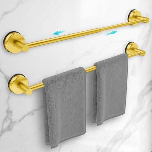 Adjustable Suction Cup Towel Bar for Bathroom Wall,17Inch~29 Inch Towel Racks for Bathroom,Stainless Steel Bath Towel Holder for Shower,2 Pack(Brushed Gold) by WingWider