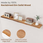 FLYJOE Floating Shelves for Wall Decor, Rustic Solid Elm Wood Live Edge Floating Shelves Wall Mounted, Wall Shelves with Invisible Bracket for Living Room Bathroom Bedroom Kitchen, 55 Inch, Natural - Image 3