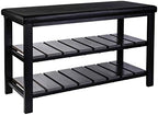Finnhomy 3-Tier Shoe Rack Bench Cushion. Holds Up to 400 lb Rack, for Entryway, Bedroom, Hallway, Accent Furniturn, Elegant Black Wood by Finnhomy