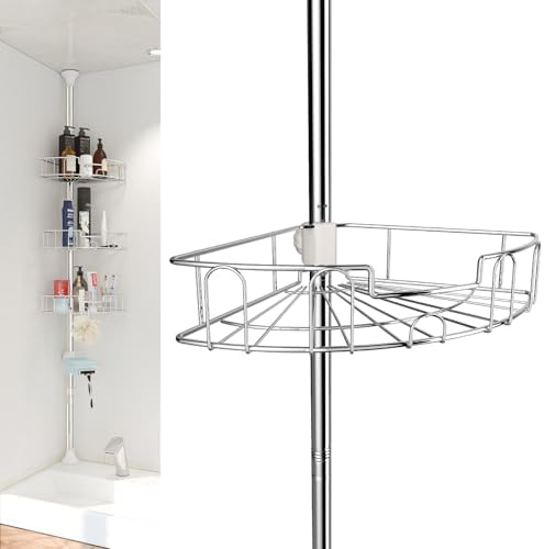 Shower Caddy Tension Pole, 4-Tier Adjustable Corner Organizer, 39-125 in by EUIJOIP
