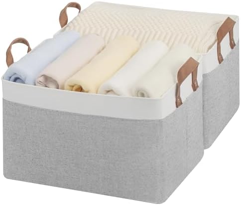 StorageWorks Fabric Storage Bin, Closet Bins, Gray and White, Large, 2-Pack by StorageWorks