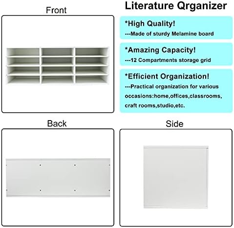 PAG-Mass Mail Sorter Organizer, Wood Countertop Literature Organizer, Student Mailbox for Classroom, Desktop Bill Paper Organizer for Office Home School, 12 Compartments, White - Image 2