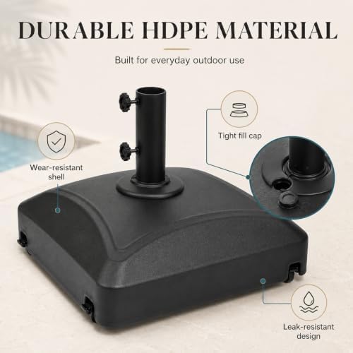 125 Lbs Fillable Mobile Umbrella Base, Heavy Duty Square Stand Built with 4 Rolling Wheels, Stable Outdoor Holder for Patio Deck Lawn and Poolside Market Parasols, Black - Image 5