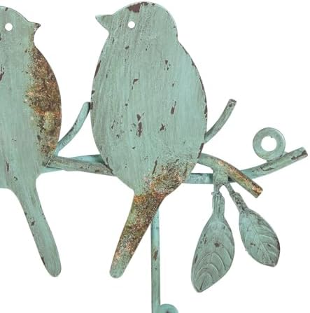 SOFFEE DESIGN Vintage Metal Wall Mounted Coat Rack with 3 Hooks, Birds on Tree Branch Hanger Key Holder Wall Organizer for Hats, Towels, Clothes, Scarves, Jewelry Wall Decoration - Green - Image 6