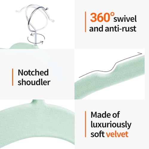 Sishynio Velvet Hangers 50 Pack, Non-Slip Slim Felt Clothes Hangers Green - Image 5
