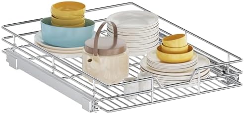 Pull Out Cabinet Organizer, 25.5" W x 21.5" D, Heavy Duty Chrome Slide Out Shelf for Wide Base Cabinets, Sliding Wire Basket Drawer for Pots, Pans, Appliances & Pantry Storage by Unknown